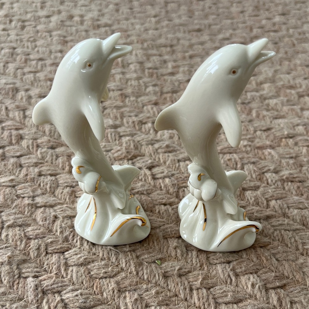 Lenox Cream and Gold Dolphin Sculptures